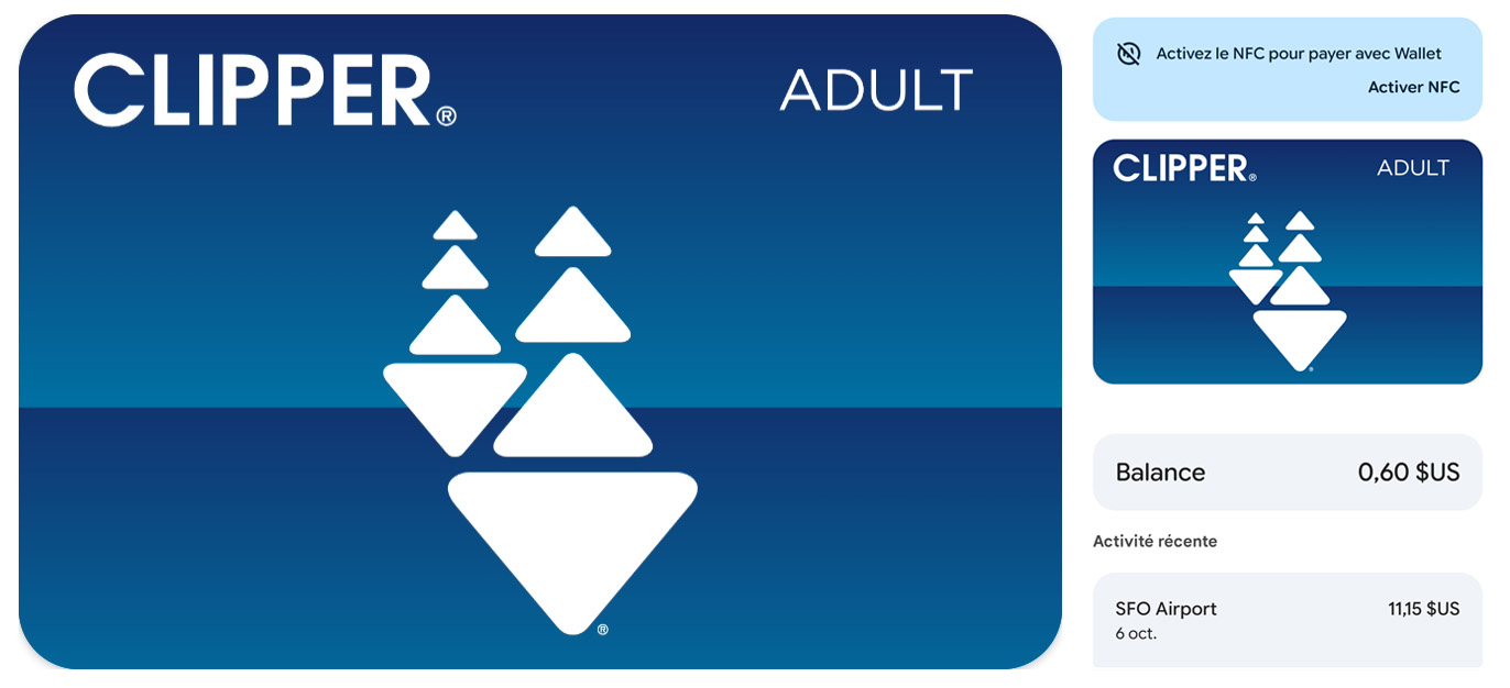 La carte Clipper à ajouter au wallet